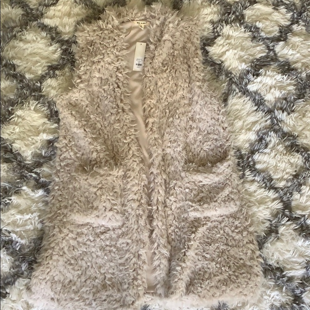 Faux fur long vest cardigan